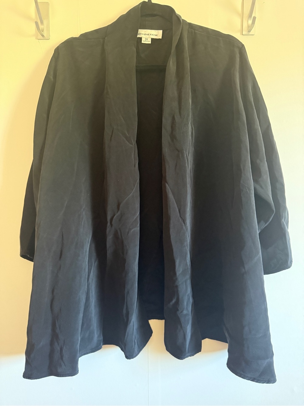Caroline Rose 100% Silk Open Front Jacket Cardigan Black 3X Made in USA